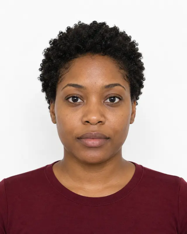 Head level, shoulders straight, and face looking directly at the camera.